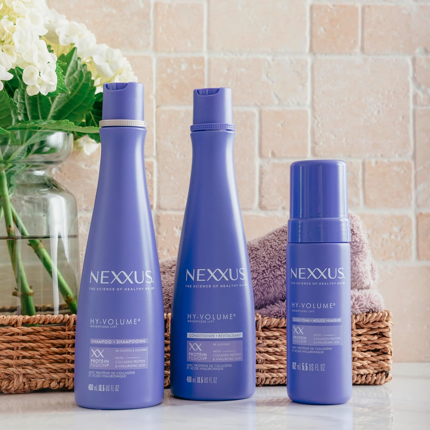 Nexxus HY-VOLUME Weightless Lift Shampoo, Conditioner & Foam 3 Pack PROTEIN FUSION with Collagen Protein & Hyaluronic Acid For Flat & Limp Hair for 48 Hours of Volume 13.5 fl oz & 5.5 fl oz - Image 6