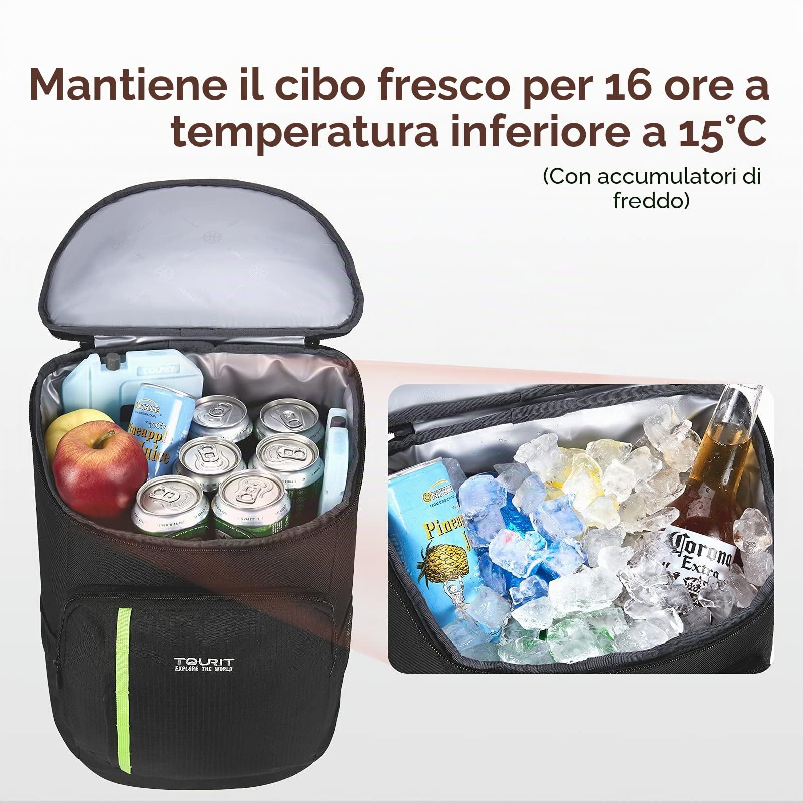 TOURIT Zaino Termico Frigo 28 L Borsa Termica Porta Pranzo Borsa Frigo Isoterma per Campeggio, Picnic, Barbecue, Eventi Sportivi