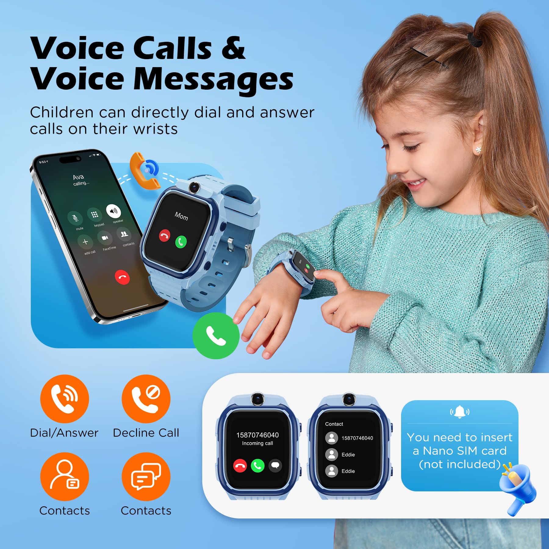 AstraMinds Orologio Smartwatch Bambini, 4G smartwatch bambini con GPS e telefono – IP67 impermeabile orologio per bambini per telefonare con WiFi, Videochiamata, SOS, Sveglia (K61Blu)