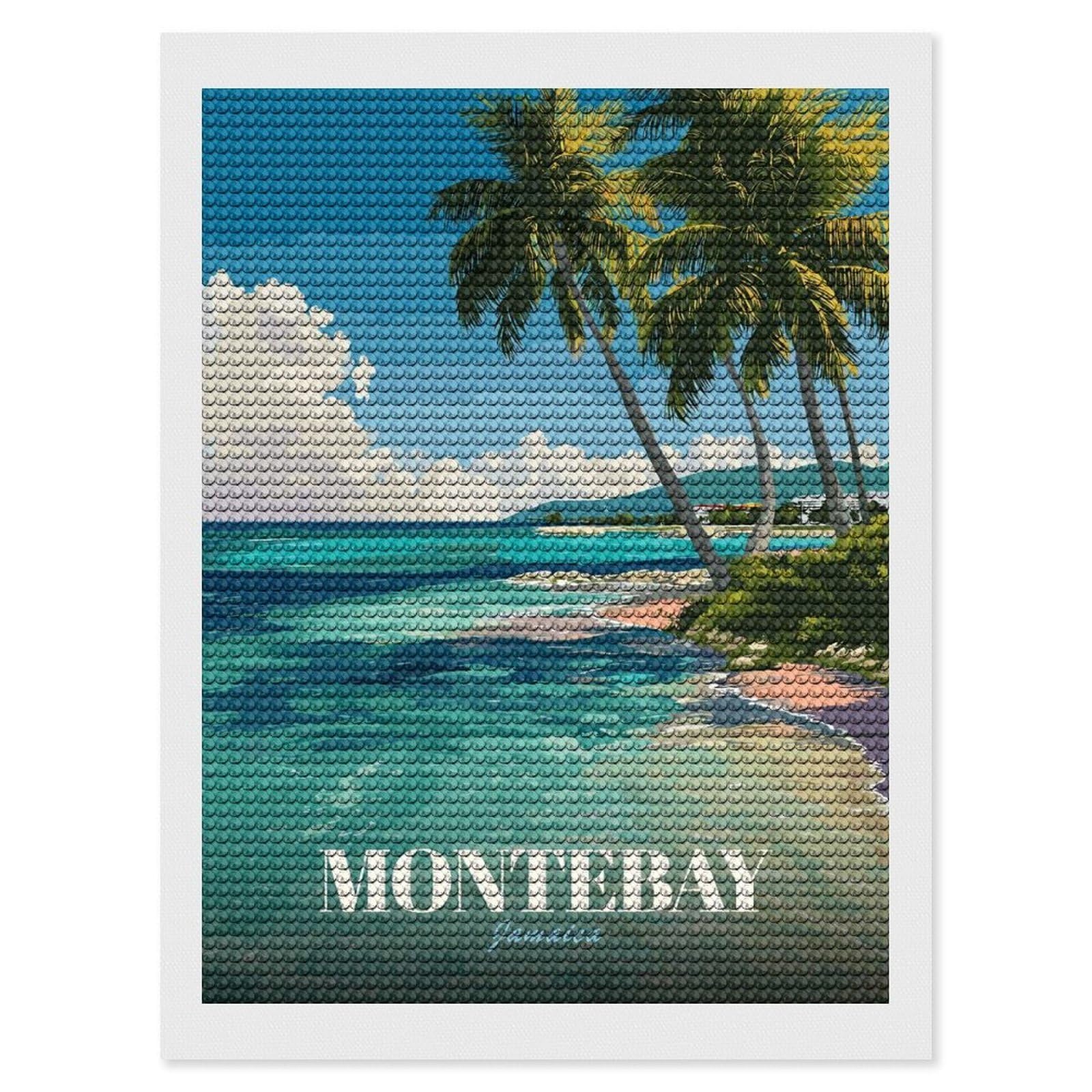 Junmoney Montego Bay Jamaica Tropical Beach Diamond Art Canvas 12"x16", for Adults, Mindful Craft Activity, Modern Decor, Christmas Gift, Full Kit Included