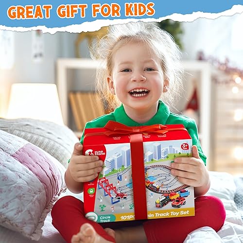 Miniatura 5 de CUTE STONE Juego de tren de juguete para niños pequeños, juego de pista de tren con coches, tren eléctrico con sonido realista, juego de pista de