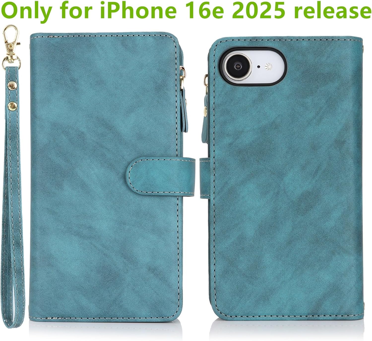 Jaorty Wallet Case for iPhone 16e with Short Strap,2025 Release Purse for Women Men,[9 Card Slots] [Wrist Strap] Zipper Cash Pocket Magnetic Leather Cover Case,6.1 inch Blue - Image 5