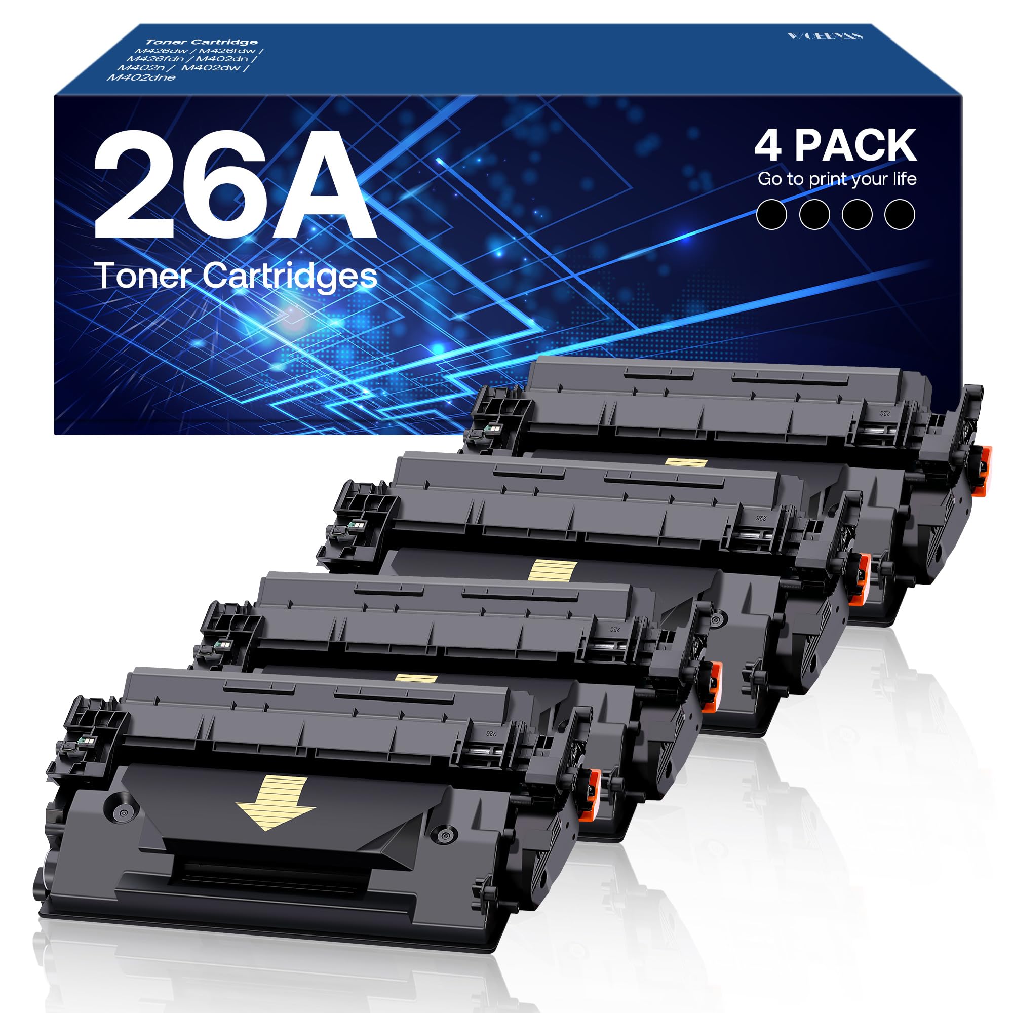 View 1 of 26A Toner Cartridge Black High Yield Compatible for HP 26A CF226X CF226A 26X use with HP LaserJet Pro MFP M426fdw M402 M402dn M402dne M402dw Printer (4 Pack)