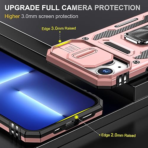 Miniatura 6 de PASNEW Funda compatible con iPhone 13 Mini de 5.4 pulgadas resistente de cuerpo completo a prueba de golpes, lente deslizante incorporada con anillo