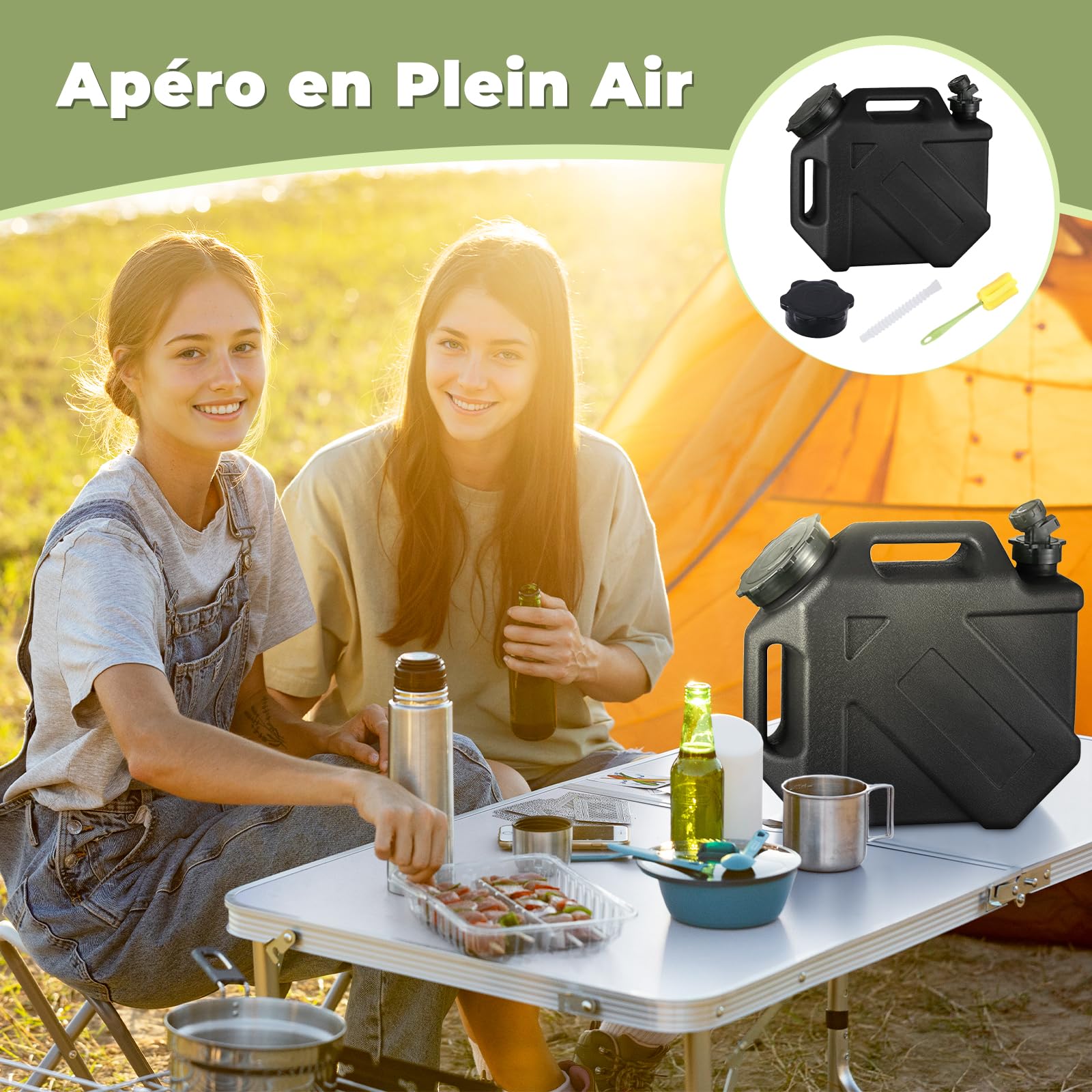 F Fityle Réservoir d'eau avec Robinet Amovible, Camping Bidon Matériau PE/PP Renforcé, Contiateur à Eau, Réservoir pour Camping-Car, Voyage et Activités Extérieures