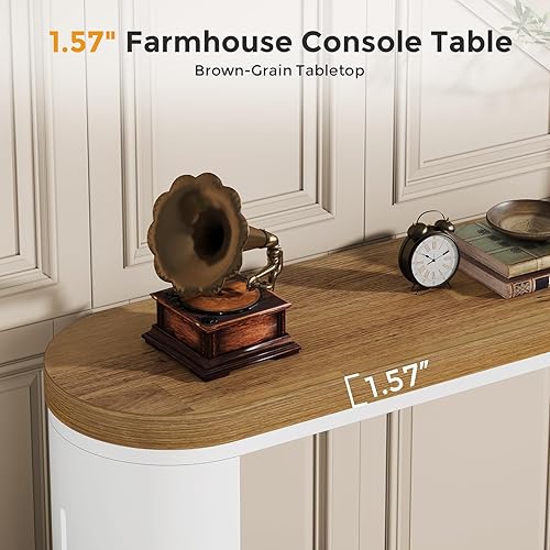 Miniatura 5 de Mesas consola estrechas para entrada, mesa de sofá de madera de 2 niveles con estante de almacenamiento, mesa de granja detrás del sofá para sala de