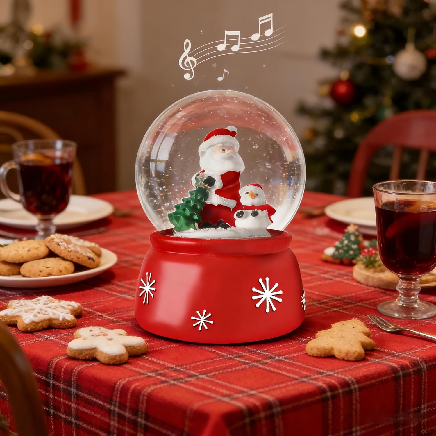 Snow Globe with Santa Claus, Snow Globes with Music & Christmas Tree, Christmas Snow Globes with Music Box, for Christmas Decorations, Table Mantel Fireplace Window Sill Holiday Decor & Gifts