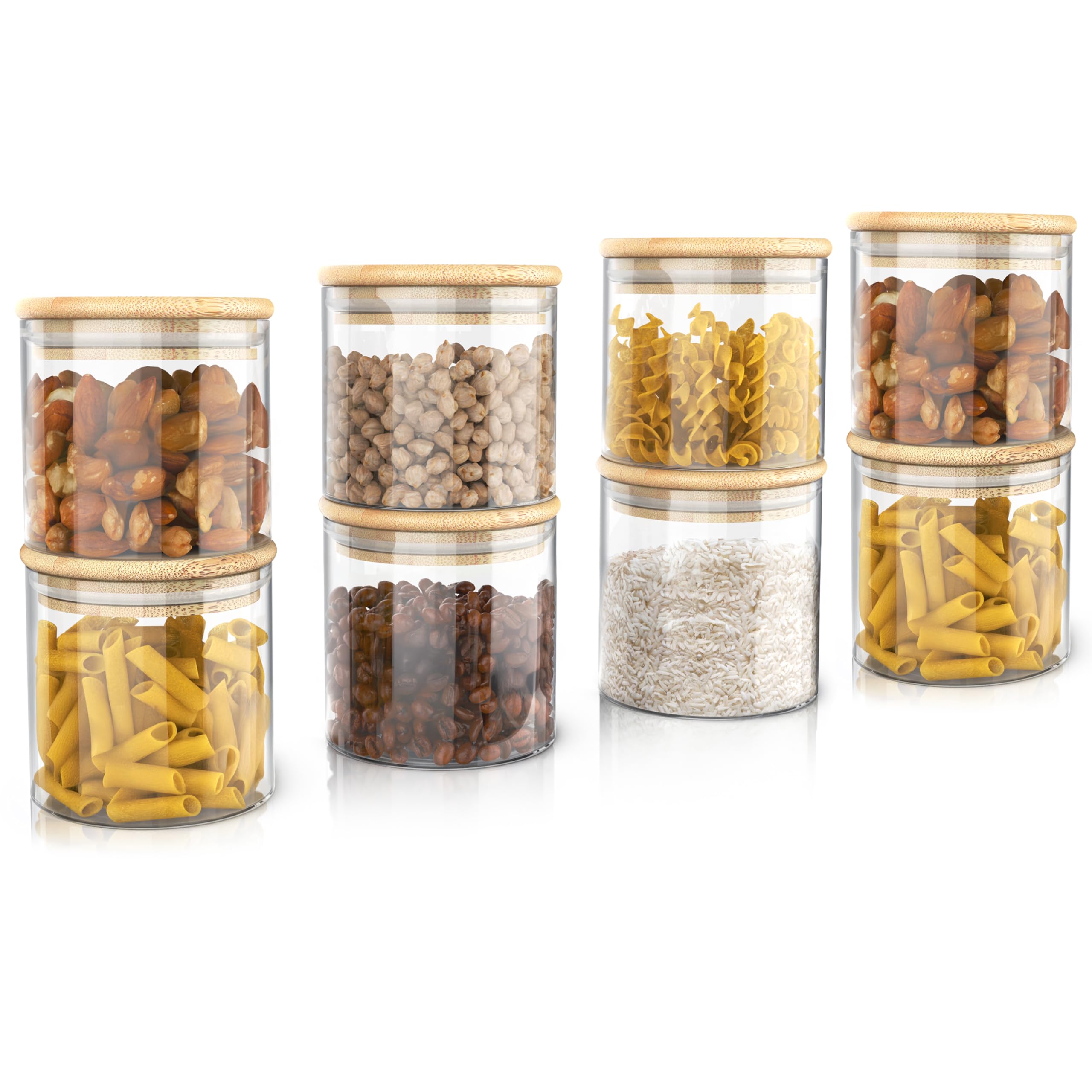 Arendo - Vorratsgläser mit Deckel - 8er Set - Behälter aus Glas – hitzebeständig – Vorratsdosen mit Bambusdeckel - luftdicht - für Müsli Zucker Mehl Kaffee Reis