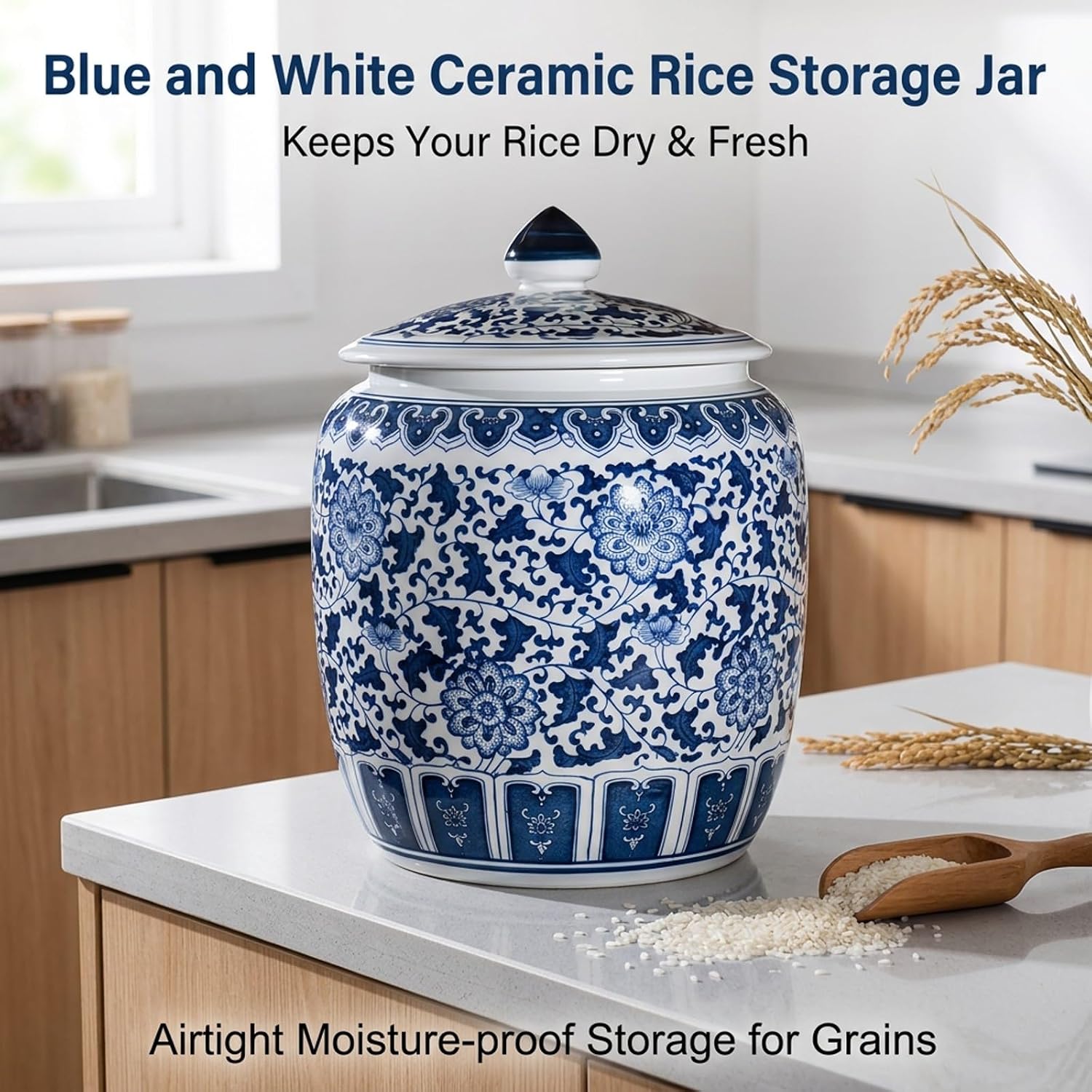 Rice Storage Bins,Ceramic Rice Bucket,Home Food Storage Containe