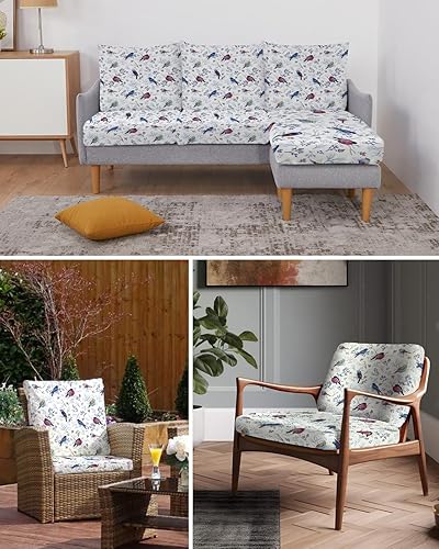 Miniatura 6 de Christmas Birds Couch Cushion Covers, Stretch Sofa Cover with Elastic Bottom, Blue Botanical Xmas Berry Merry Christmas Sofa Slipcovers Protector