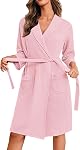 Ekouaer Robes for Women Waffle Knit Bathrobe Soft Lightweight Knee Length Loungewear with Pockets