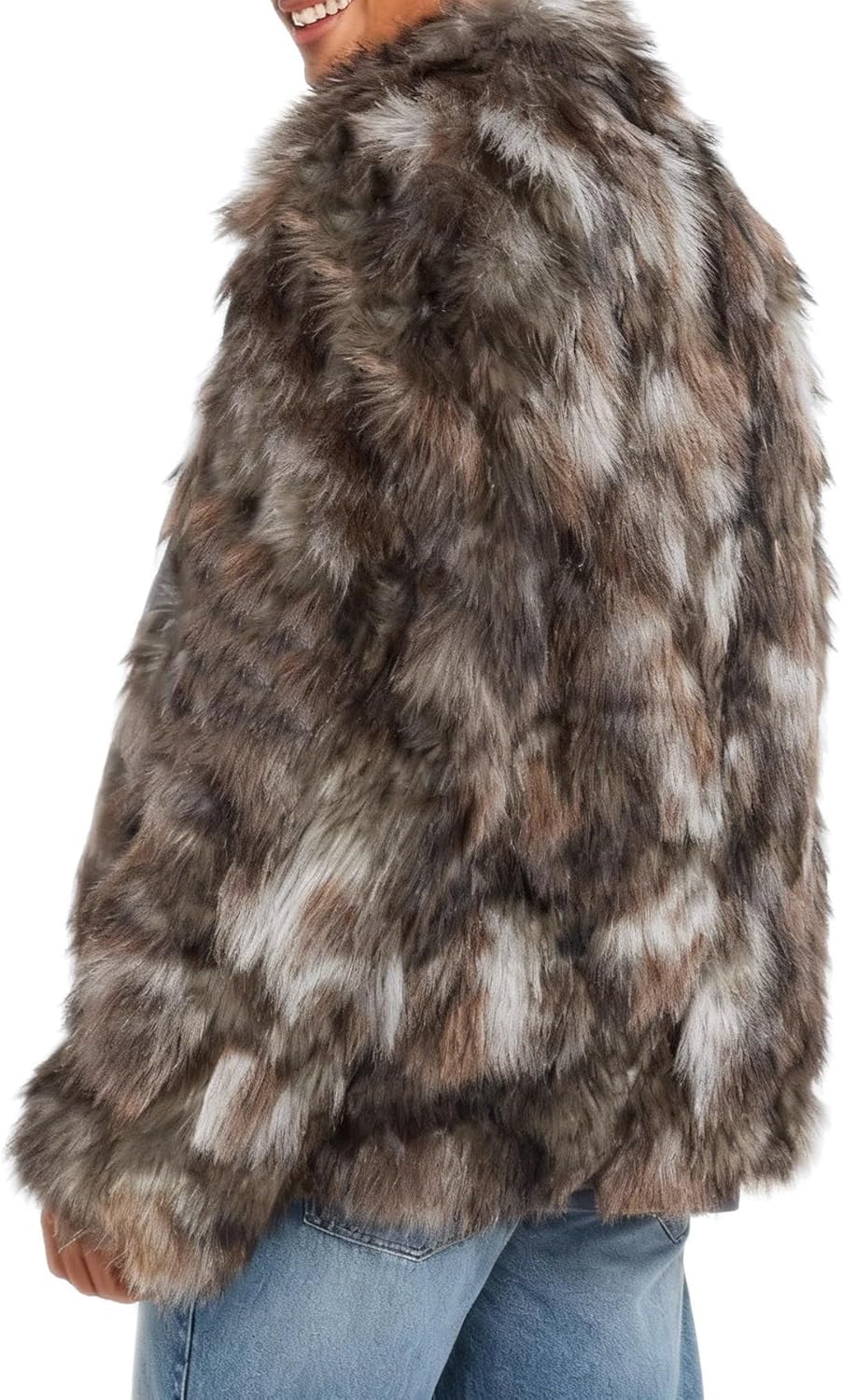 Men's Faux Fur Jacket Open-front Long Sleeve Winter Coat with Pockets
