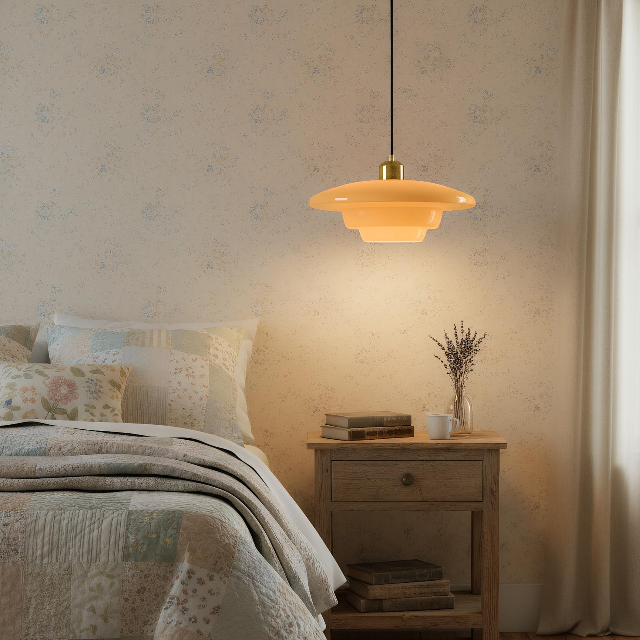 Pendelleuchte Esstisch Vintage, Höhenverstellbar Hängeleuchte aus Glas & Antik-Gold E27-Fassung, Große Hängelampe für Esszimmer Küche Schlafzimmer Wohnzimmer (Gelb, 30cm)