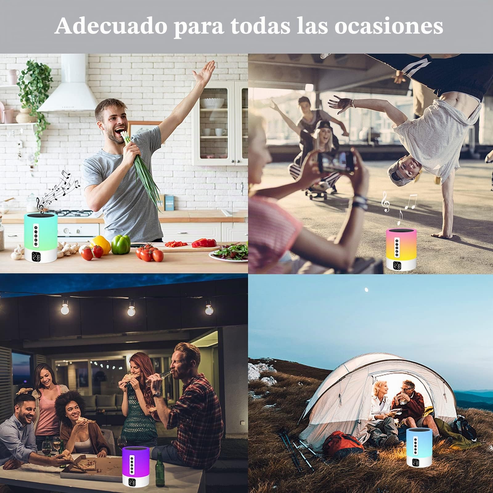 Altavoz Bluetooth con luz nocturna, máquina de ruido blanco, lámpara de noche táctil con reloj despertador, multicolor cambiante lámpara de mesa de dormitorio regalo para adolescentes, mujeres, niños
