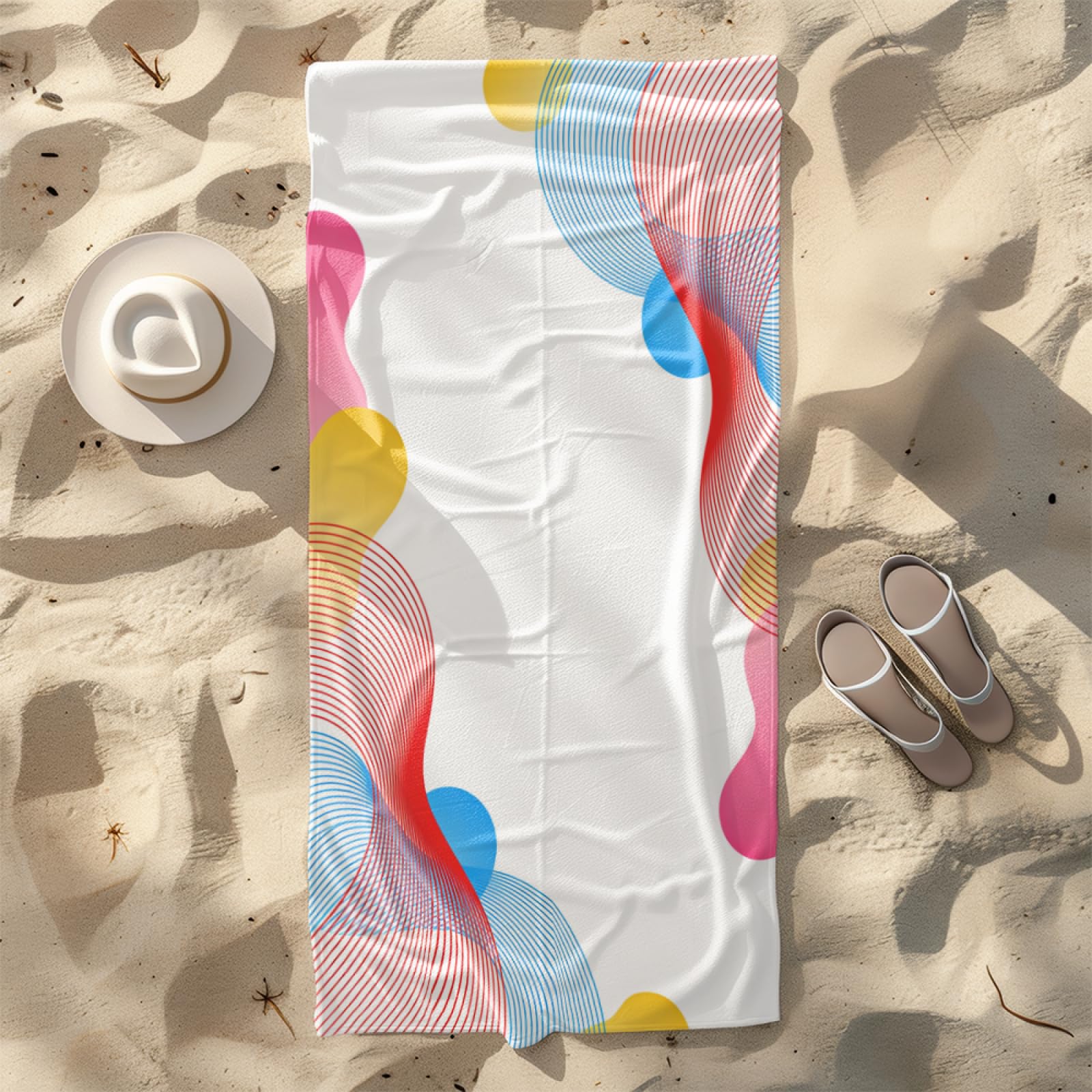 Fouta PlageBleu Rouge Lignes Blanches Modèle Surdimensionné avec Diverses Tailles, Respirante et Portable, Parfaite pour Voyages Sorties Piscine et Usage Extérieur Quotidien 90x160 cm
