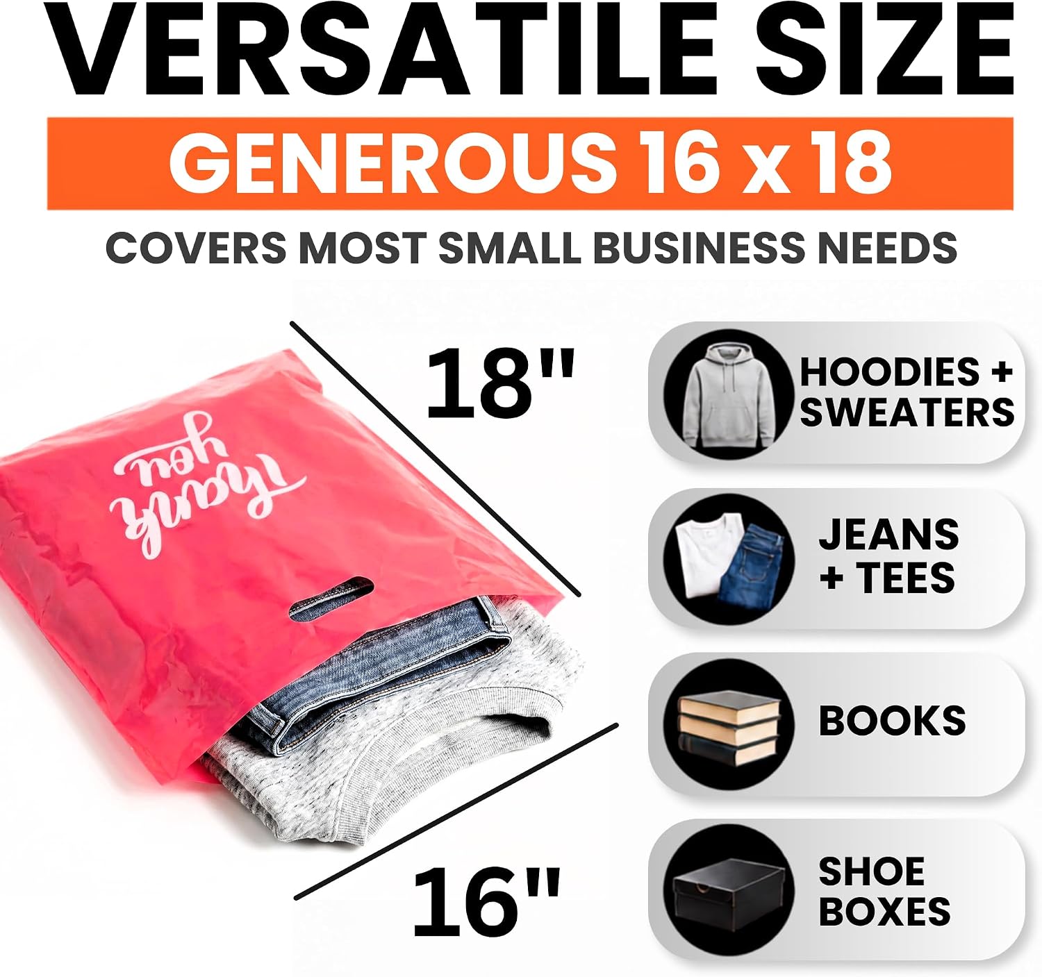 16x18 Large Thank You Bags for Small Business with Die-Cut Handles image 3