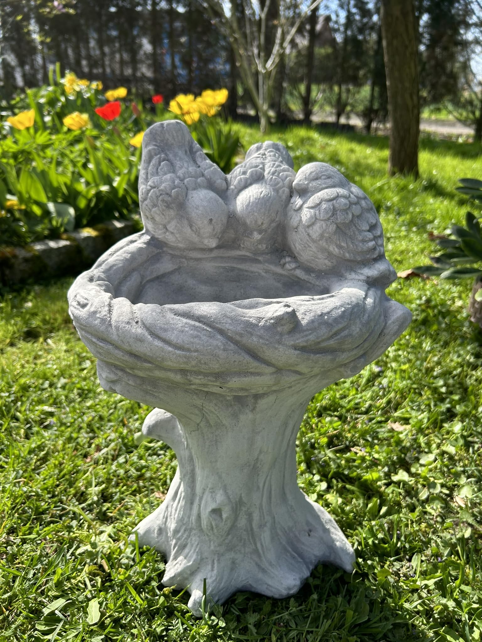 FABRIQ Grande abbeveratoio per uccelli su base, 46 cm, 20 kg, in pietra pressofuso, resistente alle intemperie e al gelo, decorazione da giardino