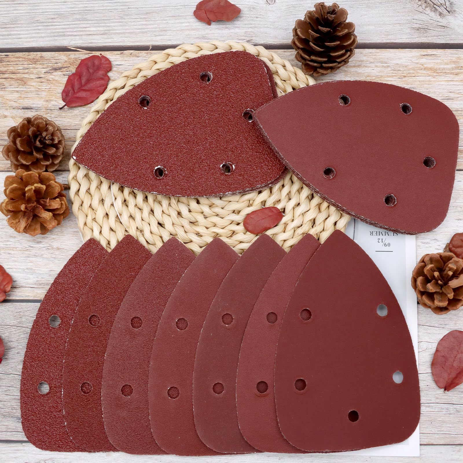 70 Pezzi Carte Abrasive Mouse Carta Vetrata, Triangolari Abrasivi con 5 Fori Grana 40/60/80/120/180/240/320 per Levigatore per Levigatura Lucidatura