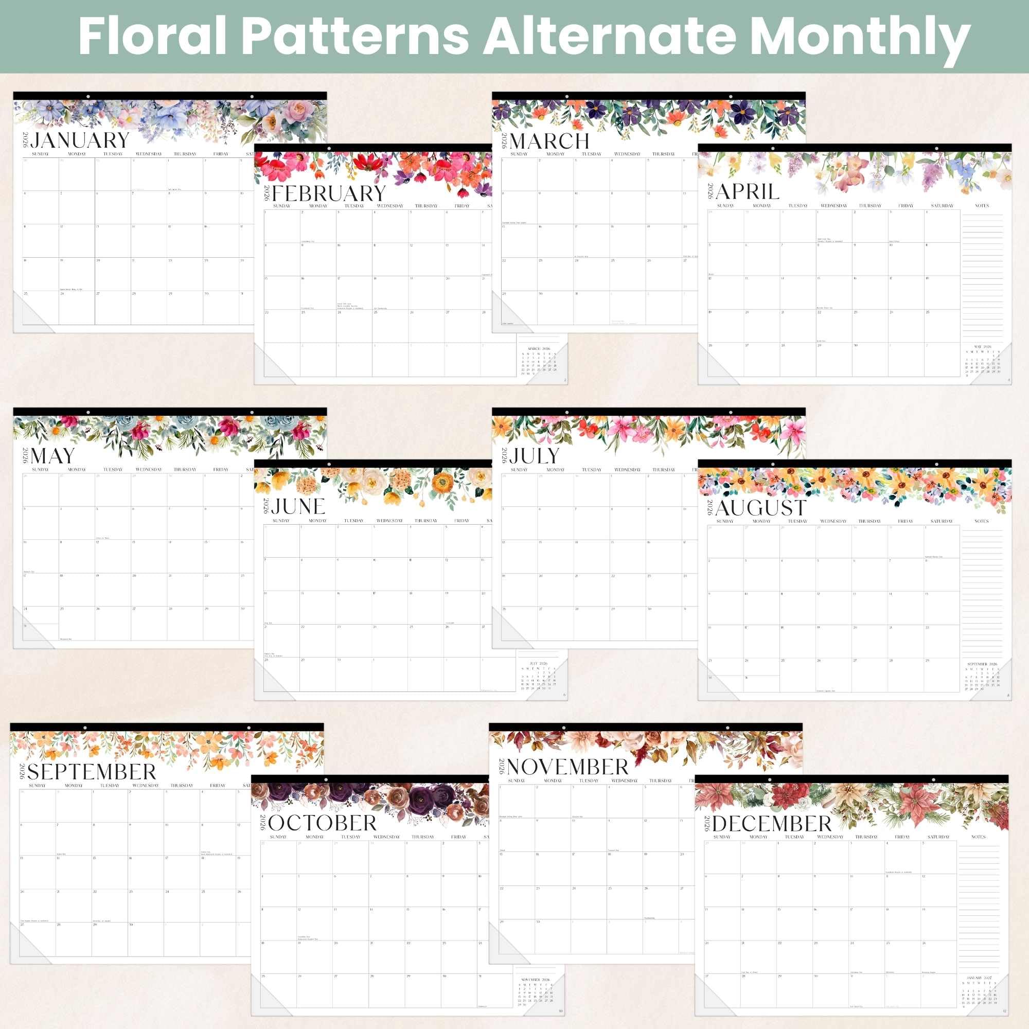 bloom daily planners 2026 Desk Calendar - January to December Large Wall Calendar - 21 x 16 Desktop & Hanging Monthly Planner with Stickers for Home or Office - Seasonal Florals - Image 4