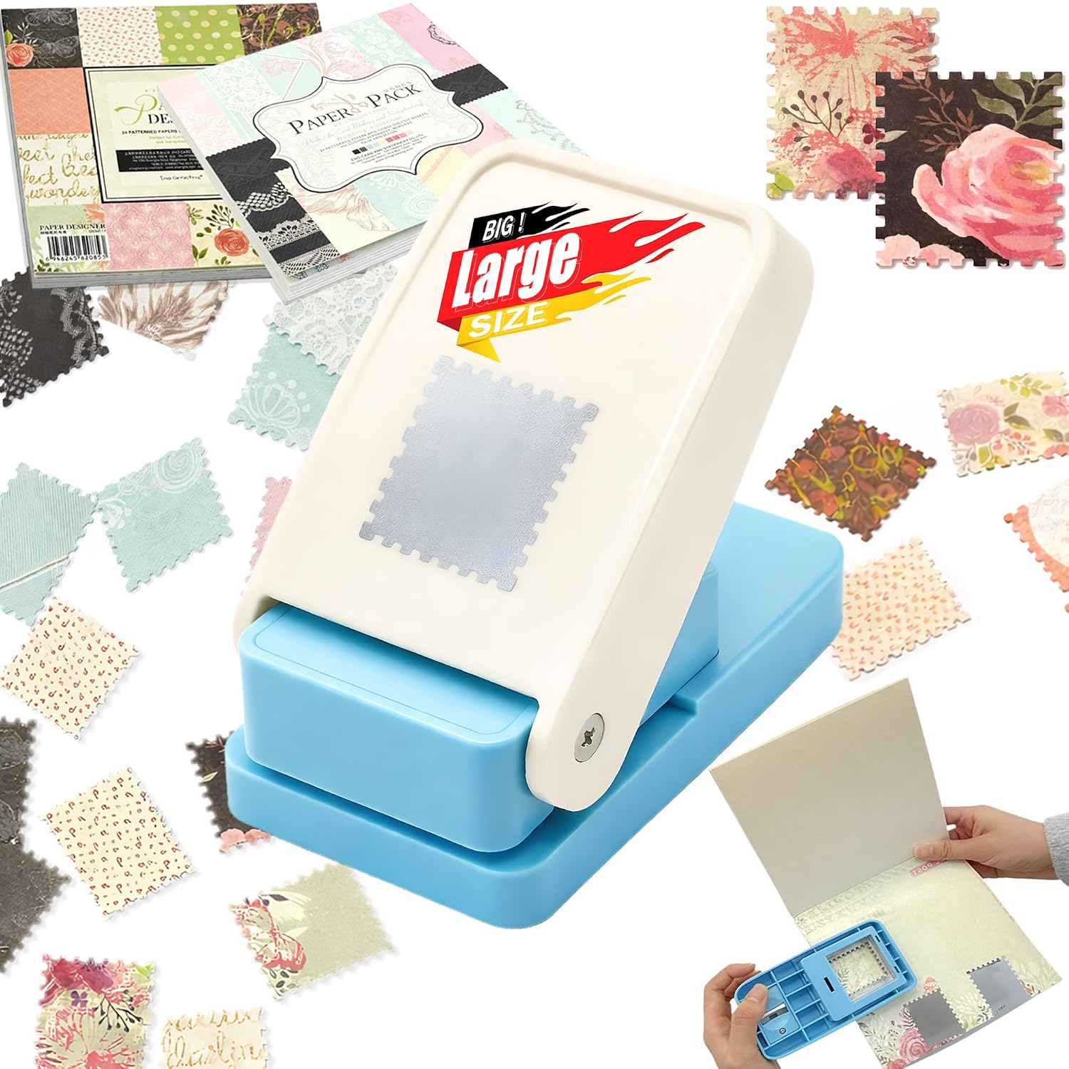 1.5x1.25 Inch Big Stamp Puncher, Rectangular Craft Punch Handheld Lever Punch for Scrapbooking, DIY Cards, Paper Crafting, and Postage Stamp Designs