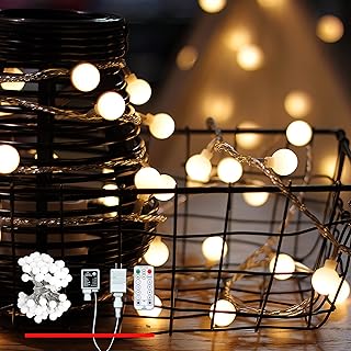Globe LED String Lights, with Wireless Remote Control, 49ft 100 Decorative Globe Lights for Indoor and Outdoor, Dimmable, Extendable, Plug in, with Timer, Warm White