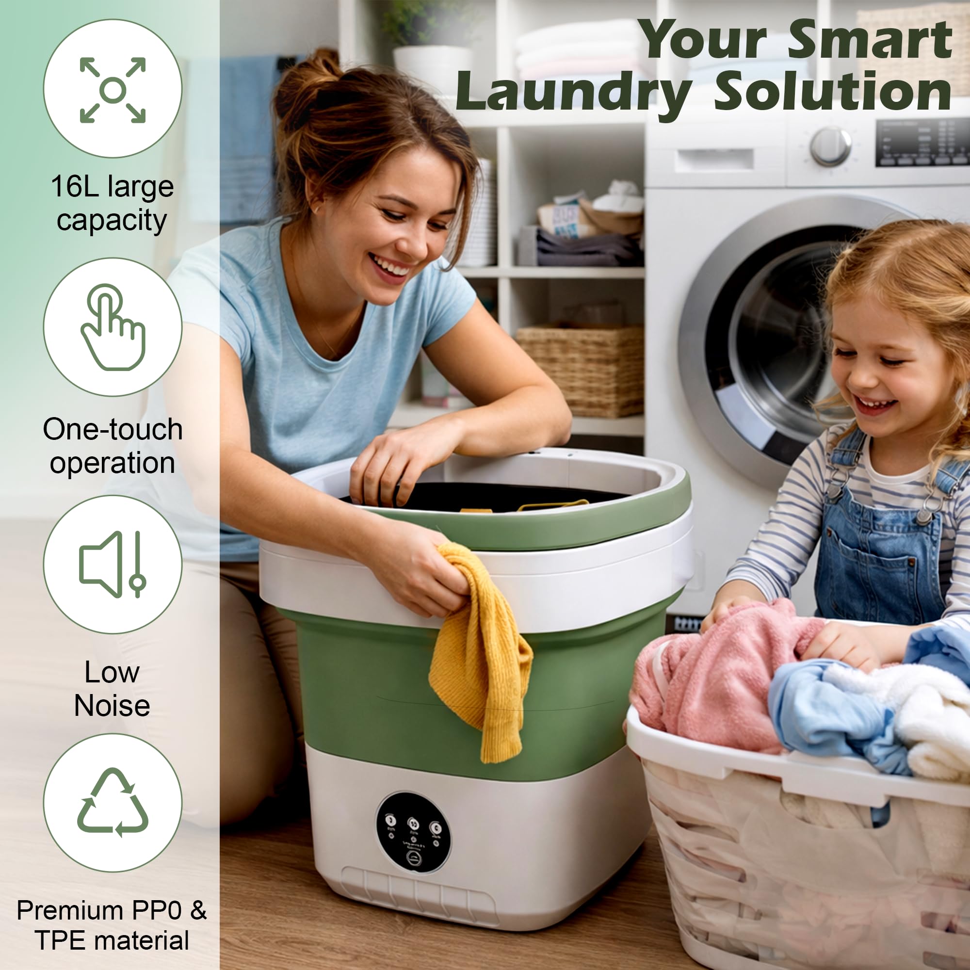 16L Portable Washing Machine - Deep Cleaning Collapsible Mini Washer Small Washing Machine with Spin Basket 3 Wash Modes Timer - Portable Clothes Washer for Travel Apartment Camping Dorm Hotel Home — view 5