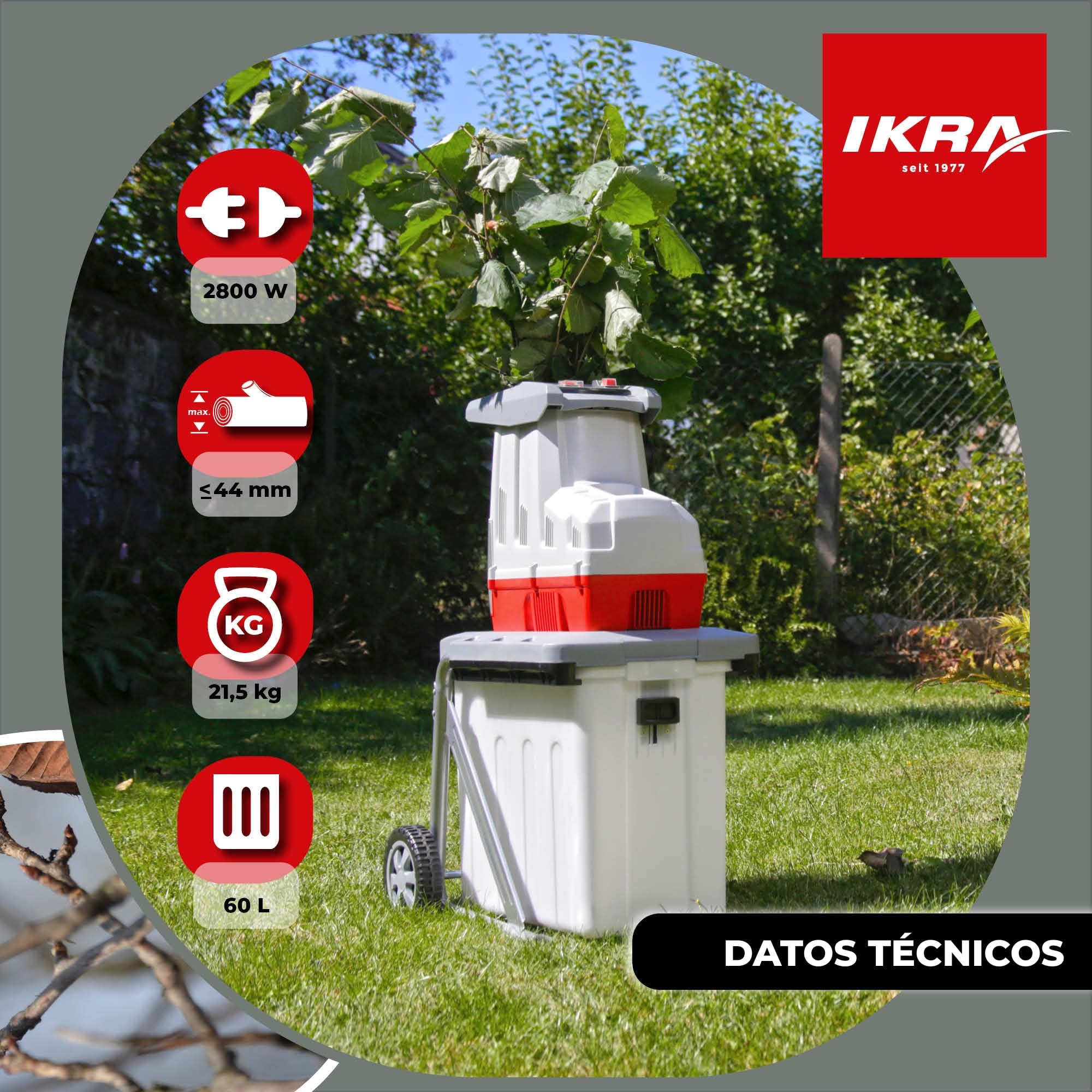 IKRA trituradora silenciosa eléctrica ILH2800, diámetro de ramas a 44mm