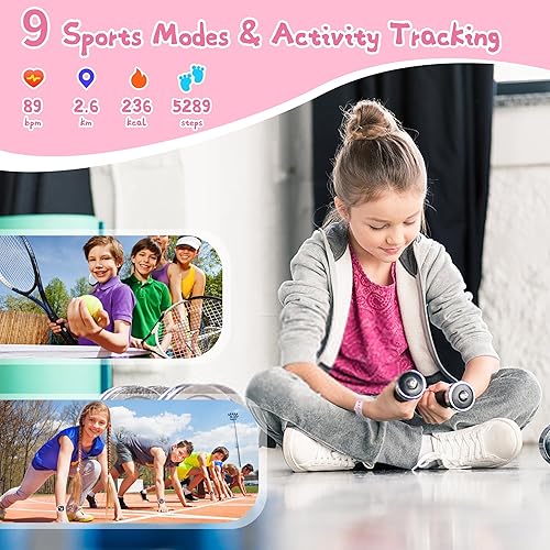 Miniatura 2 de ZOSKVEE Reloj inteligente para niños, IP68 resistente al agua, reloj de fitness con esfera de reloj DIY de 1.4 pulgadas, monitor de frecuencia