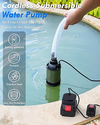 Miniatura 2 de Bomba de transferencia de agua sumergible inalámbrica de 21 V, bomba de sumidero alimentada por batería de 1100 GPH para bañera de hidromasaje,