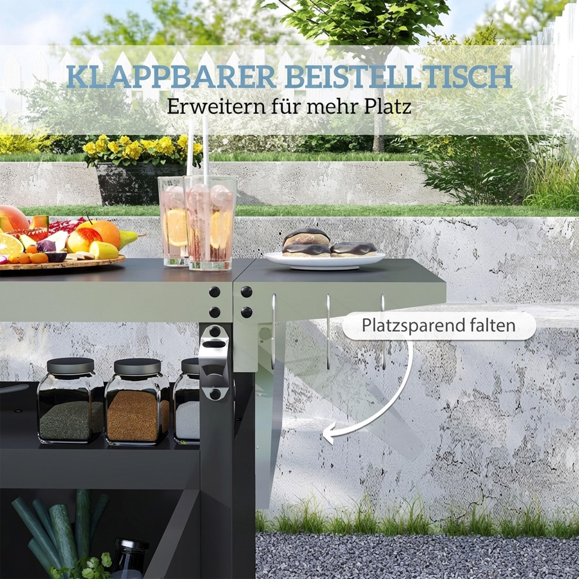Outsunny Grillwagen 3-Etagen klappbar mit Arbeitsfläche, Edelstahl BBQ Grilltisch, 116x50x93cm Schwarz