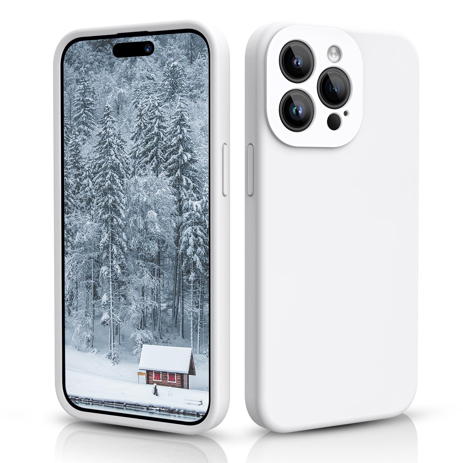 CALOOP Slim-Fit for iPhone 15 Pro Max Case,Skin Soft Liquid Silicone,Sturdy Hard Frame Shockproof Cover with Anti-Scratch Microfiber Lining,Full Protection for Screen and Lens,6.7 inch(White)