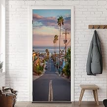 3D Door Mural Sunset City by Sea Cardiff by Sea Encinitas San Diego California Peel and Stick Vinyl Wallpaper Self-Adhesive Door Sticker Wall Decals Poster Modern Decor, 30.3" x 78.7"