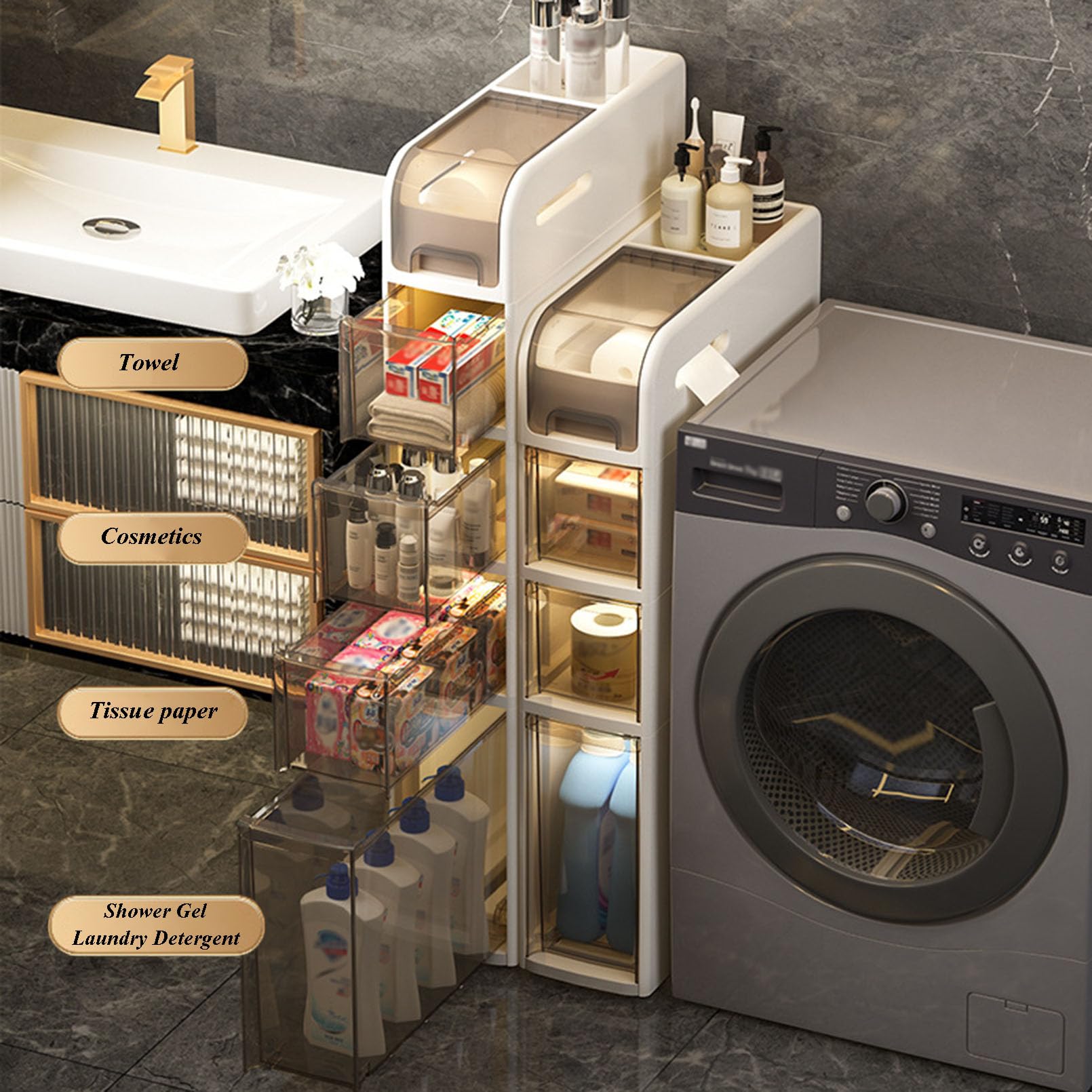 Armadietto da bagno stretto con C Ders & Ruote – alto bianco nizer per cucina, soggiorno, camera da letto, corridoio, lavanderia e WC