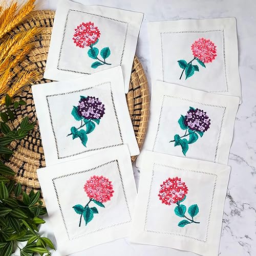 Miniatura 4 de HCRAFT Servilletas de cóctel bordadas blancas de 6 x 6 pulgadas, juego de 6 posavasos de tela, servilletas de cóctel bordadas de mezcla de