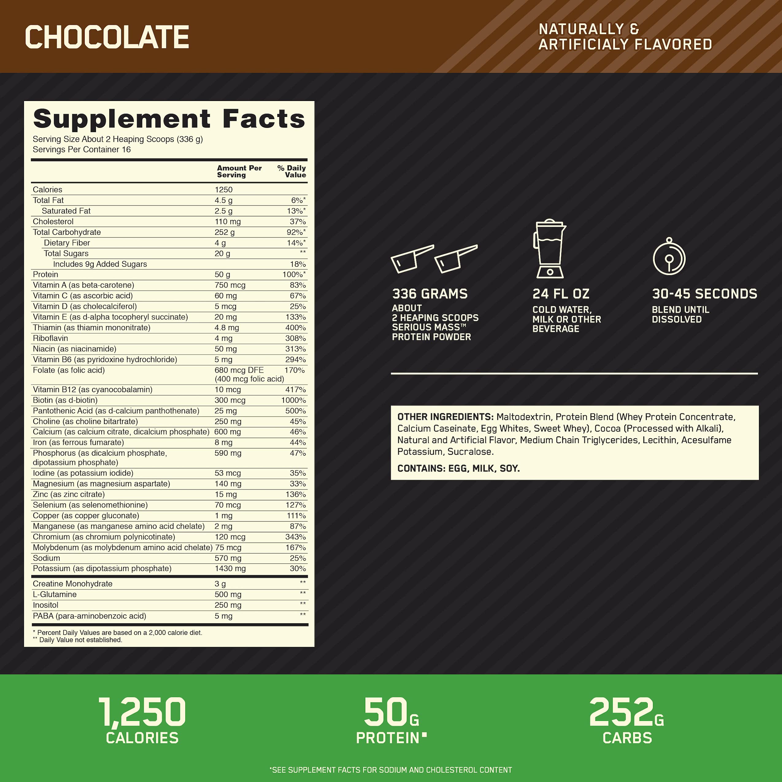 Optimum Nutrition Serious Mass Weight Gainer Protein Powder, Vitamin C