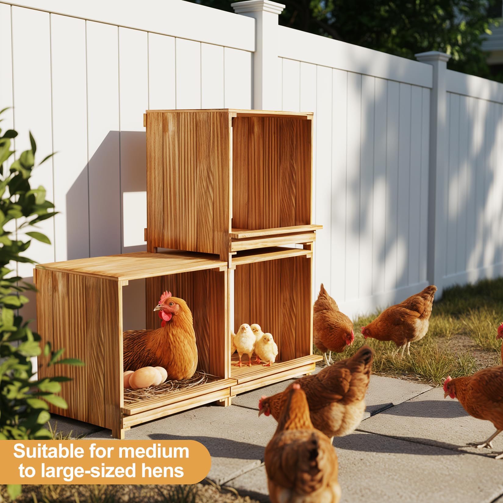 3 Posti Nido per Galline Polli Ovaiole in Legno di Pino Versatile Sicuro | Facile da montare e utilizzare 105x30x36 cm