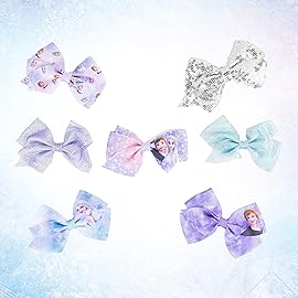 Disney Frozen II Girls 7 Piece Princess Hair Bow Set, Alligator Clip, Accessories for Ages 3+