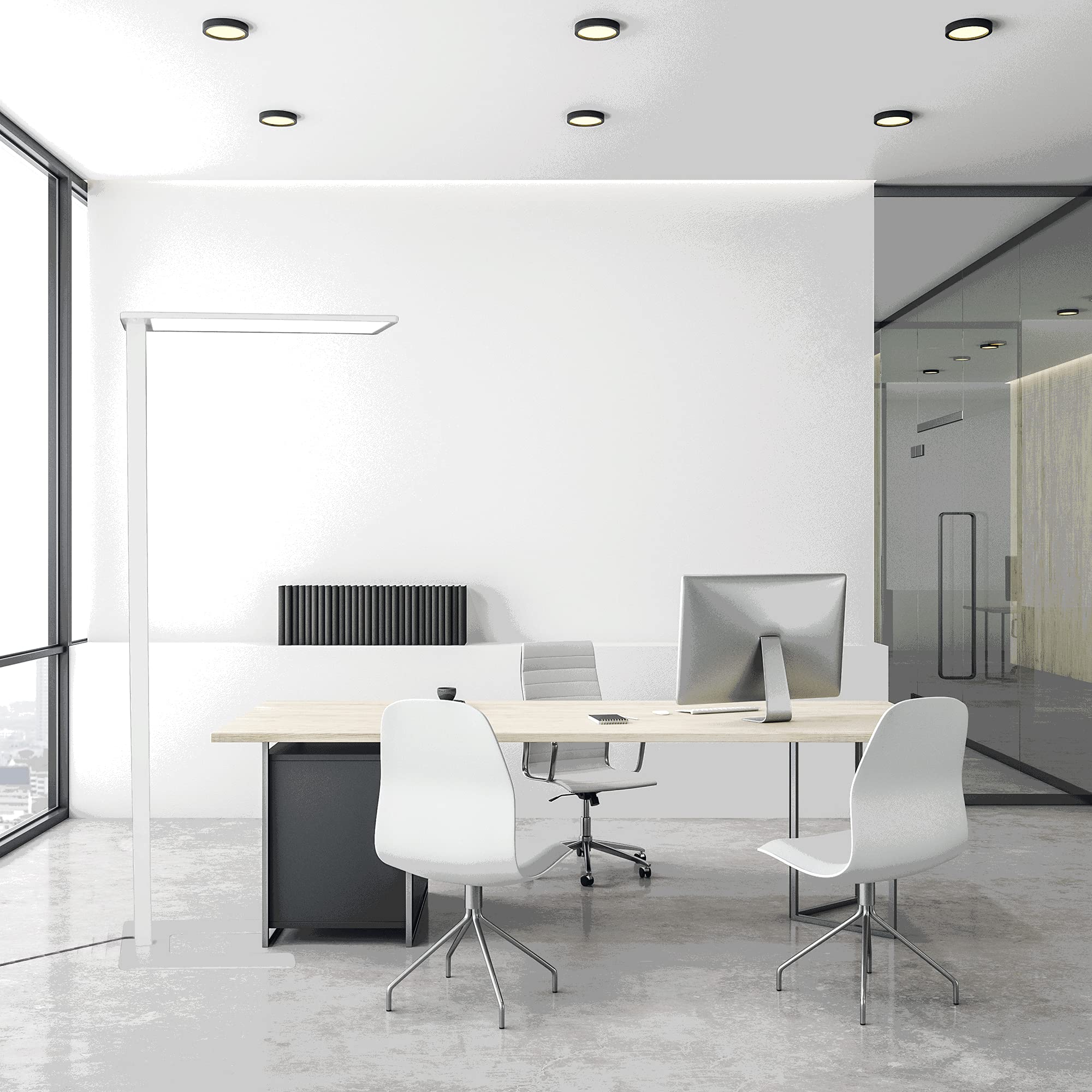 LED Stehlampe Grau 190cm 75W 7962lm 4000K | Mikroprismatische Abdeckung, Neutralweiß, Dimmbar, Direkte und indirekte Beleuchtung