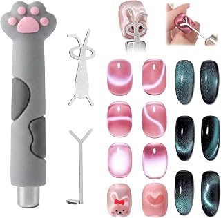 Sun&Beam Nails Cat Paw Magnet Stick for Cat Eye Gel Nail Art Tool with Heart & Bunny Light Effects (Gray)