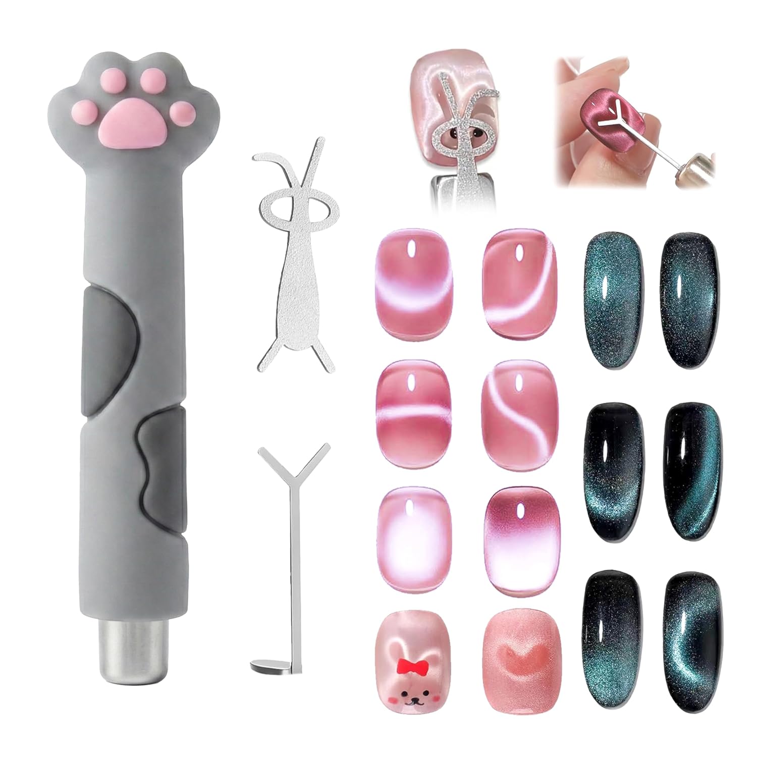 Sun&Beam Nails Cat Paw Magnet Stick for Cat Eye Gel Nail Art Tool with Heart & Bunny Light Effects (Black)