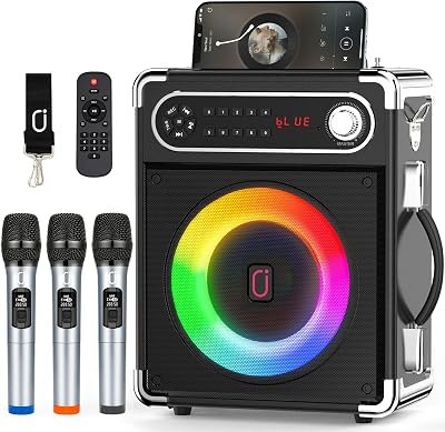 JYX Karaoke con 3 Microfoni UHF Wireless per Adulti, 400W Cassa Bluetooth 5.3 Sistema PA Portatile, Professionale Completo, Casse Karaoke con Microfono Supporto TWS/USB/TF/AUX/FM