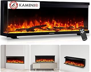 KAMINIO Elektrokamin LEA - Elektrischer 3-in-1 Kamin mit Panoramaview, Heizung, 3D-Flammeneffekt, 12 Flammenfarben, Fernbedienung (50 Zoll)