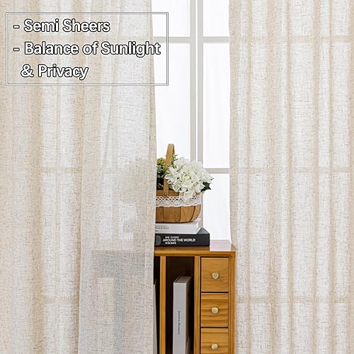 Miniatura 10 de 2 paneles de cortinas de lino natural de 84 pulgadas de largo, cortinas plisadas neutrales de 84 pulgadas de largo, cortinas plisadas de granja para