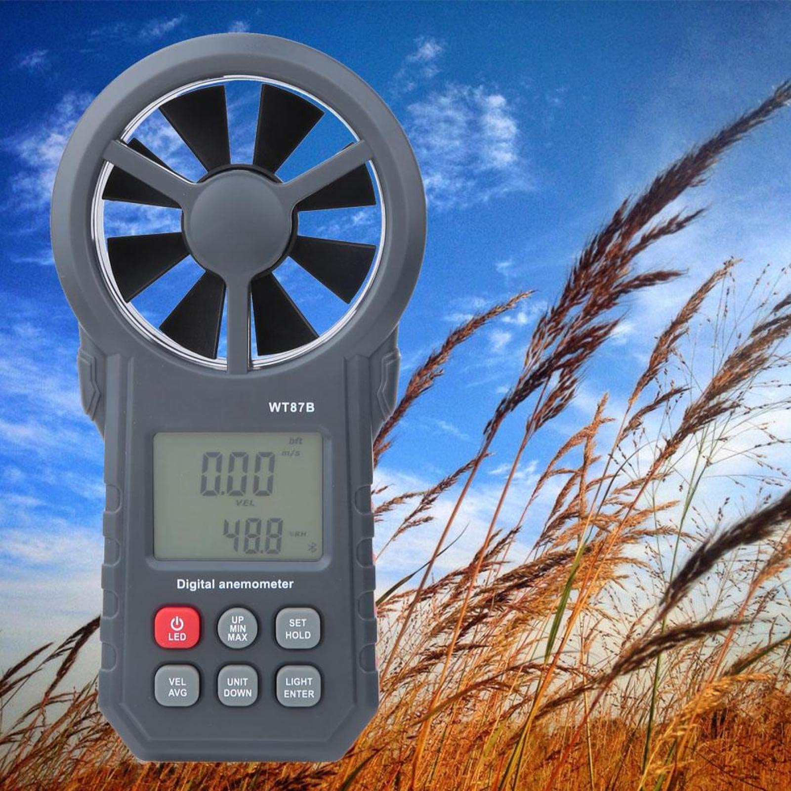 Cyfrowy anemometr Wewnętrzna/zewnętrzna bezprzewodowa stacja pogodowa Wt87b Przenośny przenośny USB Miernik cyfrowy Bluetooth Tester prędkości powietrza do wędkowania i polowania