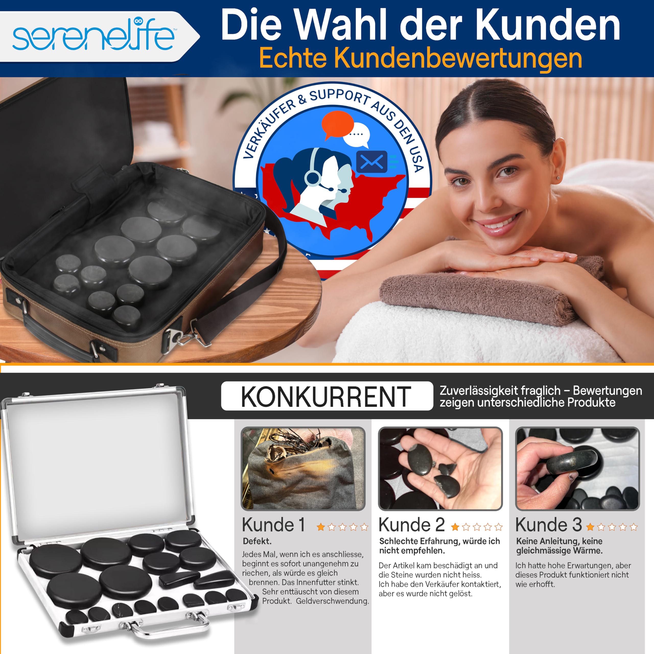 SereneLife Hot Stone Massage Set mit Heiztasche 12 Basalt Massagesteine Digitale Temperatursteuerung Wärmegerät Wellness