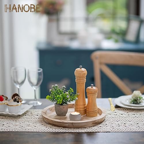 Miniatura 4 de Hanobe Bandeja de madera rústica bandeja decorativa redonda de madera, juego de 2 bandejas rústicas para candelabros, bandeja otomana de granja para