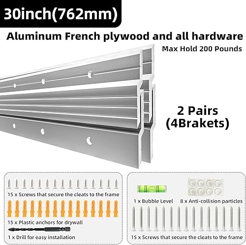 Miniatura 3 de Tacos franceses de 30 pulgadas para colgar cuadros, tacos franceses, clips de barra en Z de aluminio resistente para colgar varios artículos,