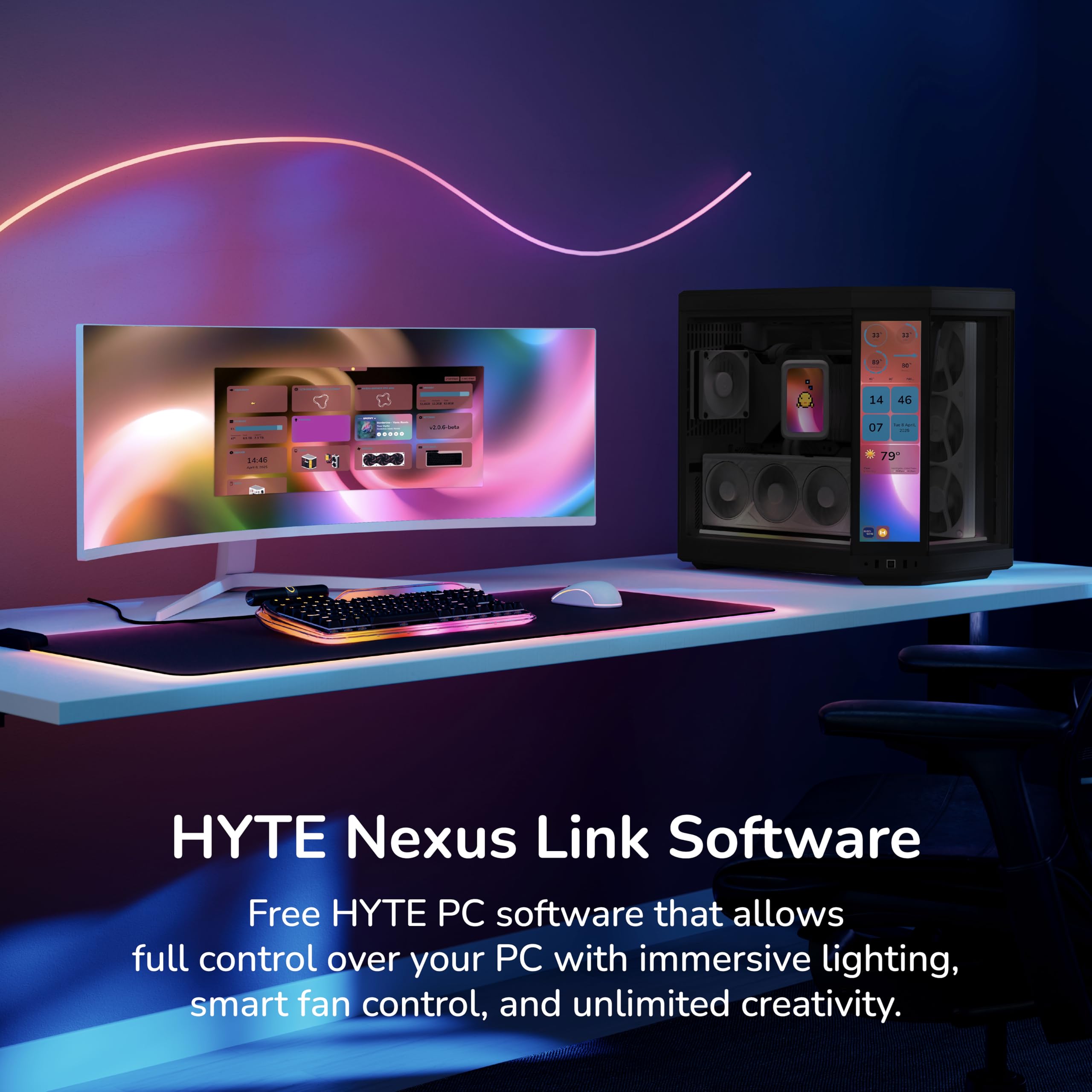 HYTE Y70 Touch Infinite Dual Chamber ATX Mid Tower nowoczesne estetyczne etui ze zintegrowanym ekranem dotykowym LCD 2,5K - czarne