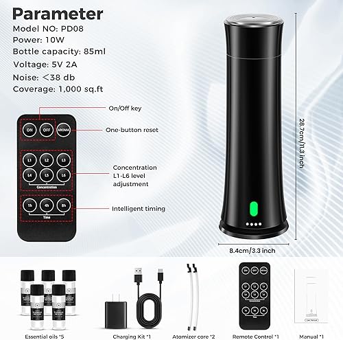 Miniatura 8 de Kit de iniciación de difusor de aroma de hotel, cobertura de 1500 pies cuadrados, colección de aromas de hotel, adecuado para difusor sin agua,