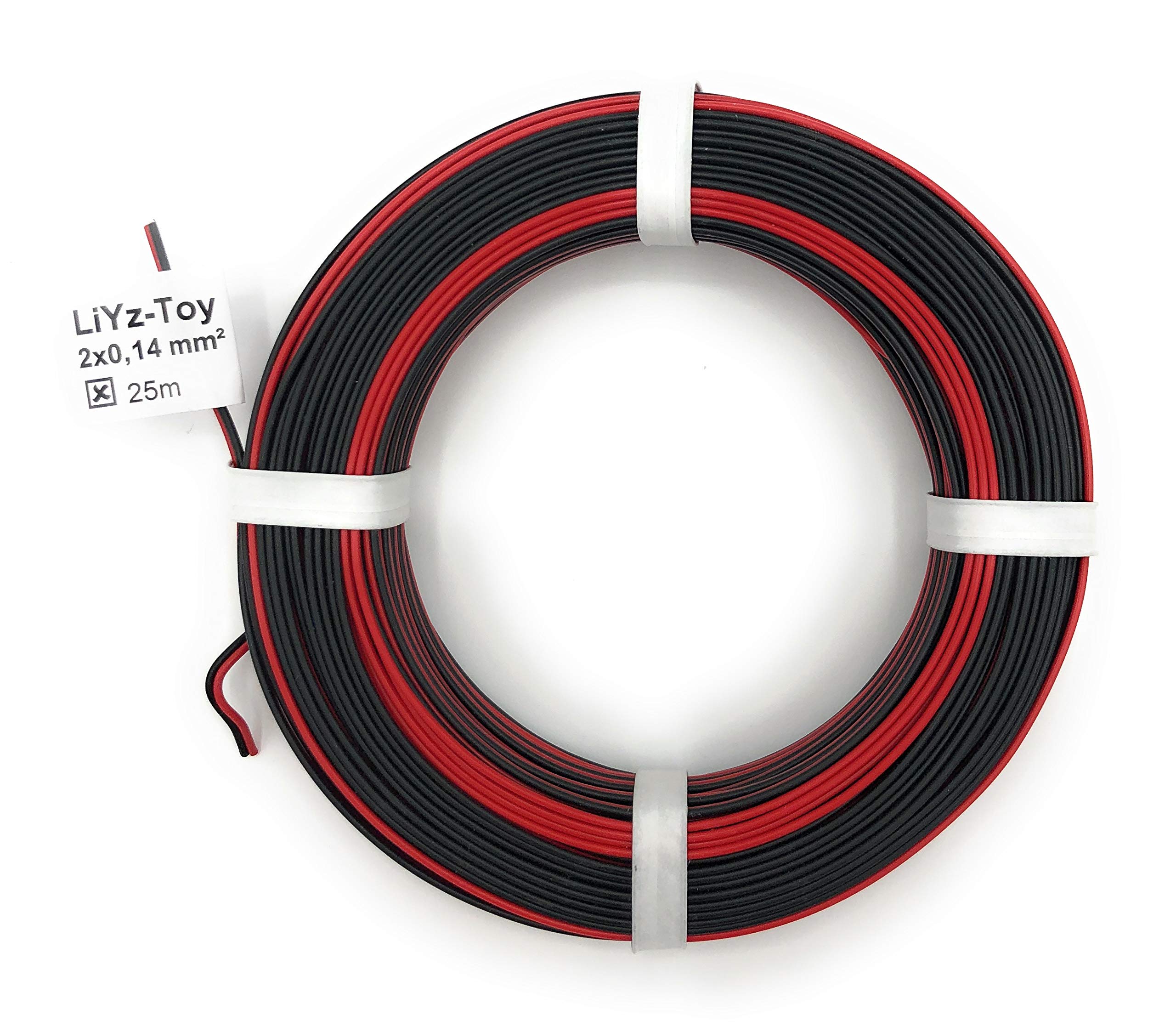 L2218/25 - Cavo in rame 2 x 0,14 mm² (1 x 18 x 0,10 mm) - Cavo doppio - 25 m anello (rosso-nero)